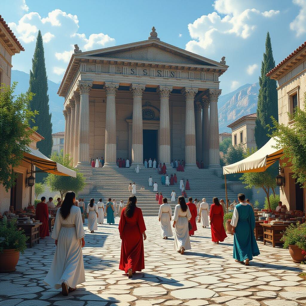Ancient Greek Temple Scene in Digital Matte Painting
