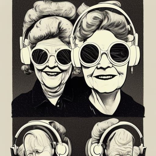 Elderly Teachers Lecture on Skateboarding in Linocut Style