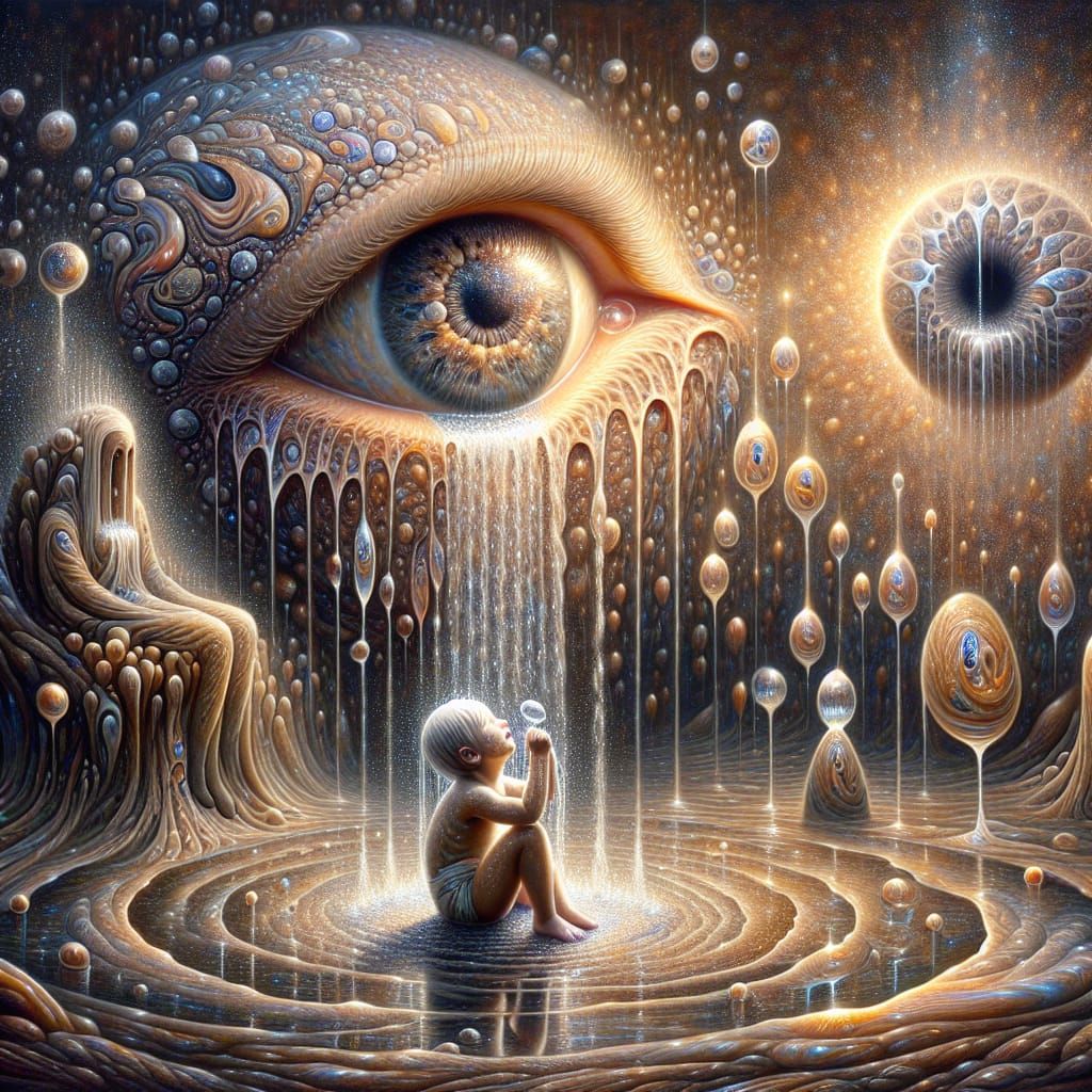 Surreal Eye Shedding Tears Creates Child Silhouette