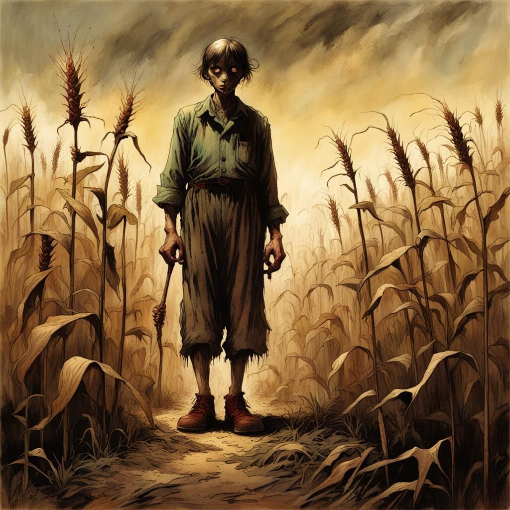 Eerie Cornfield Encounter in Horror Style