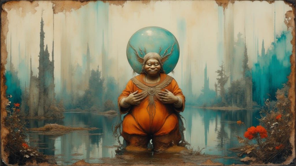 Surreal Plush Monster in Jurassic Landscape