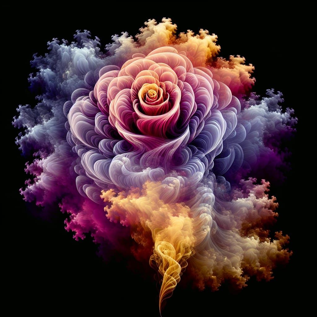 Ethereal Vapor Rose in Vector Fractal Style