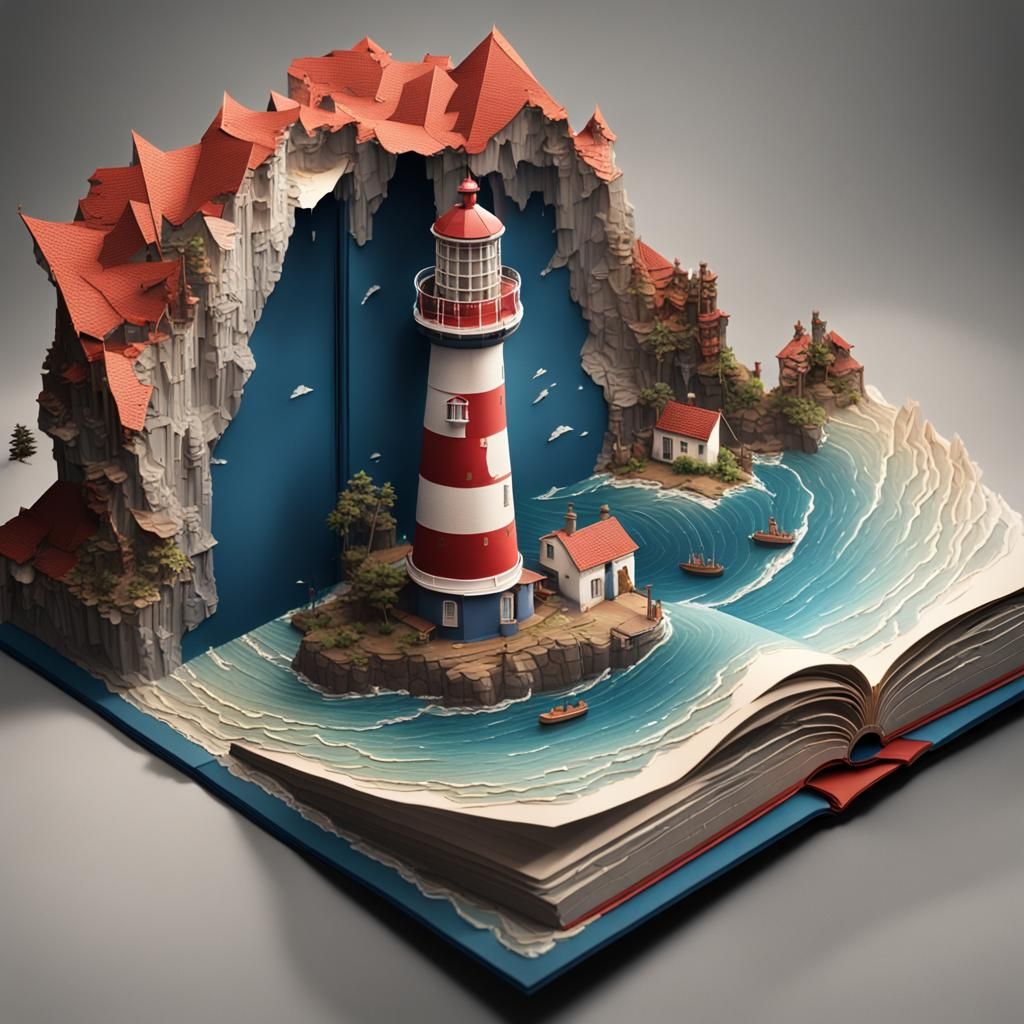 Hyperdetailed Lighthouse Pop-Up Book in Matte Painting Style