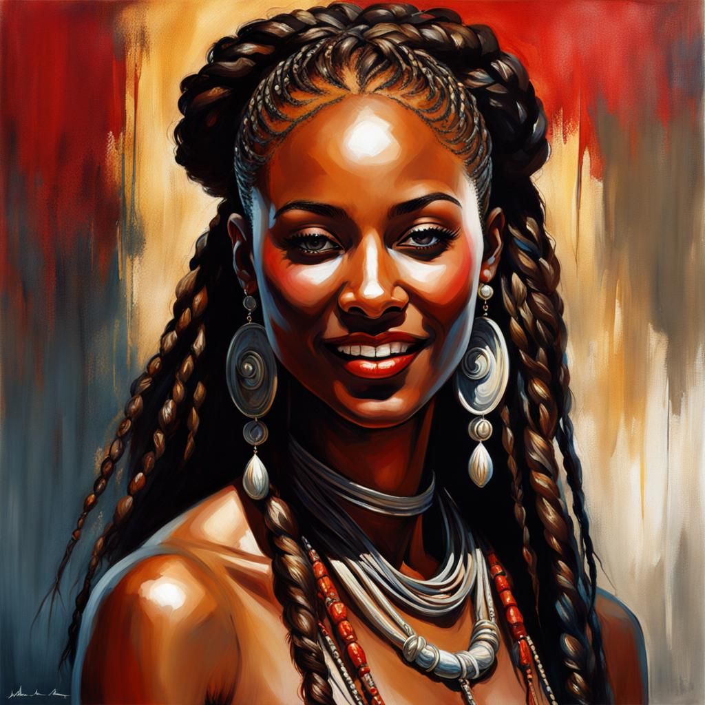 Smiling African Queen Portrait in Art Nouveau Style