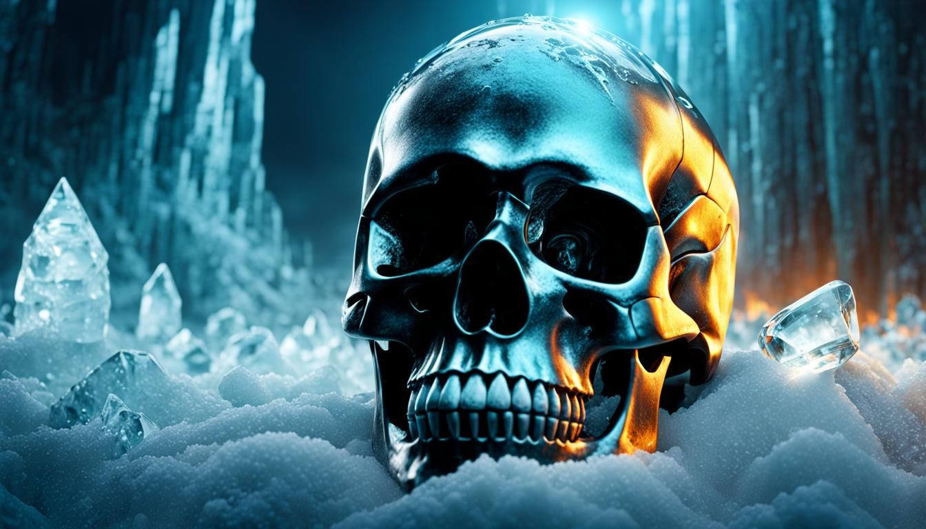 Ancient glass skull in an ice hell