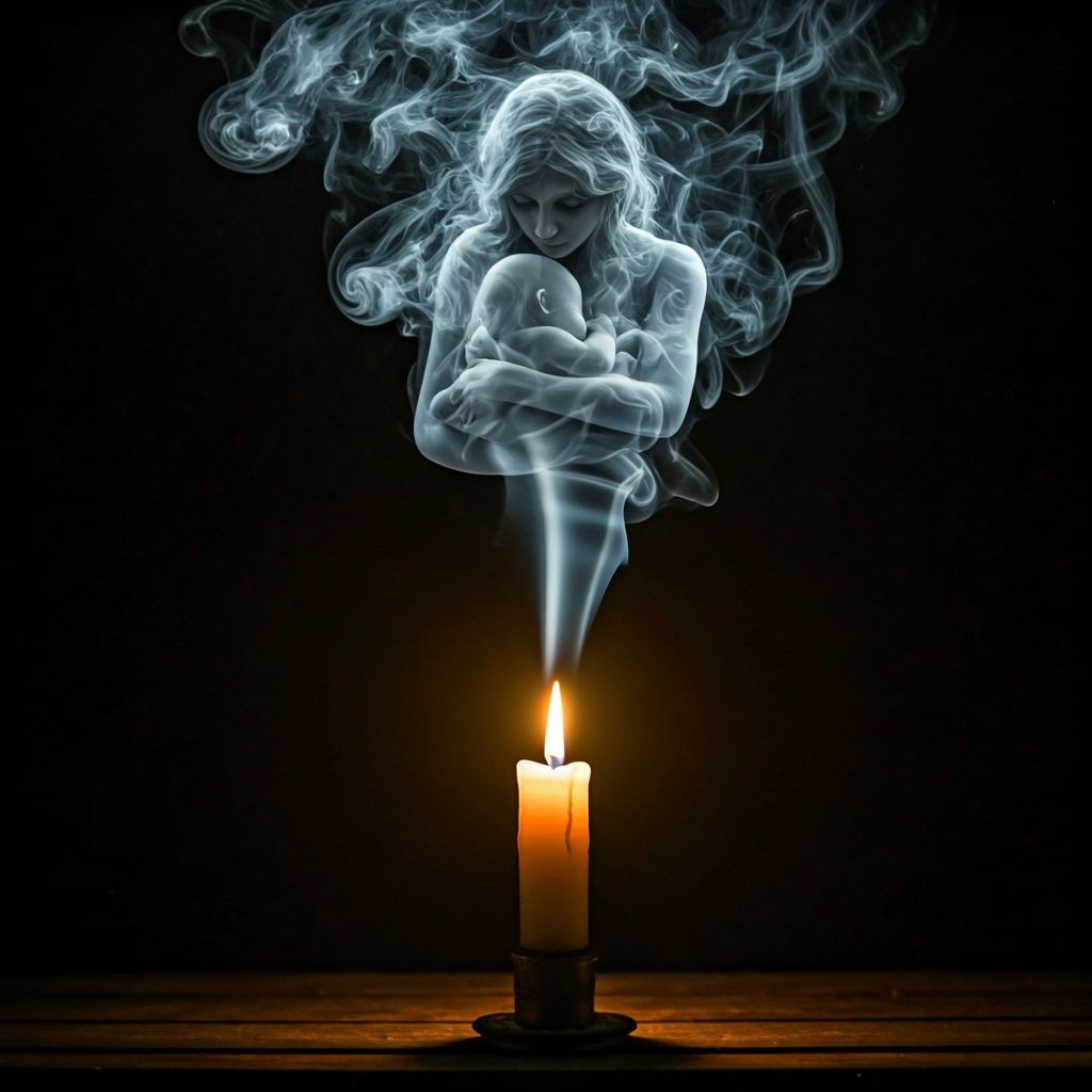Candle Flame Transforms into Woman Holding Baby