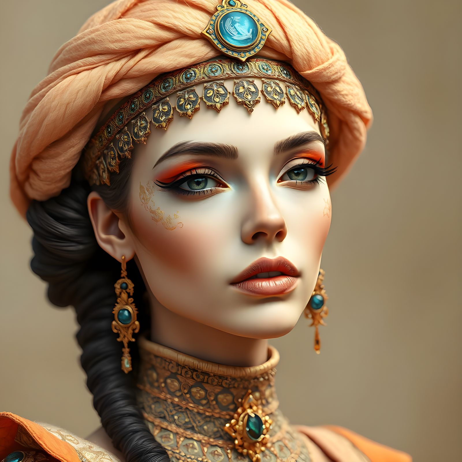 Fashionista in 18th Century Couture in Futuristic Egypt