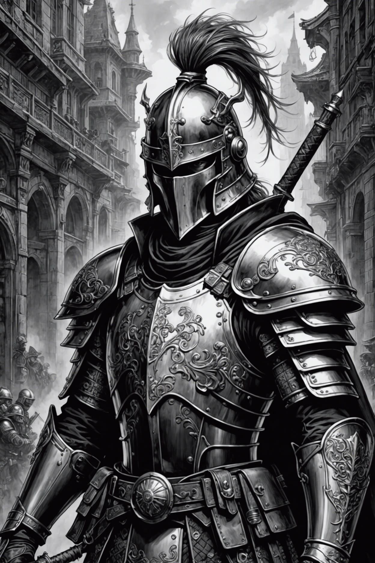 Ancient Knight in Manga Style: Neosteampunk Wallpaper