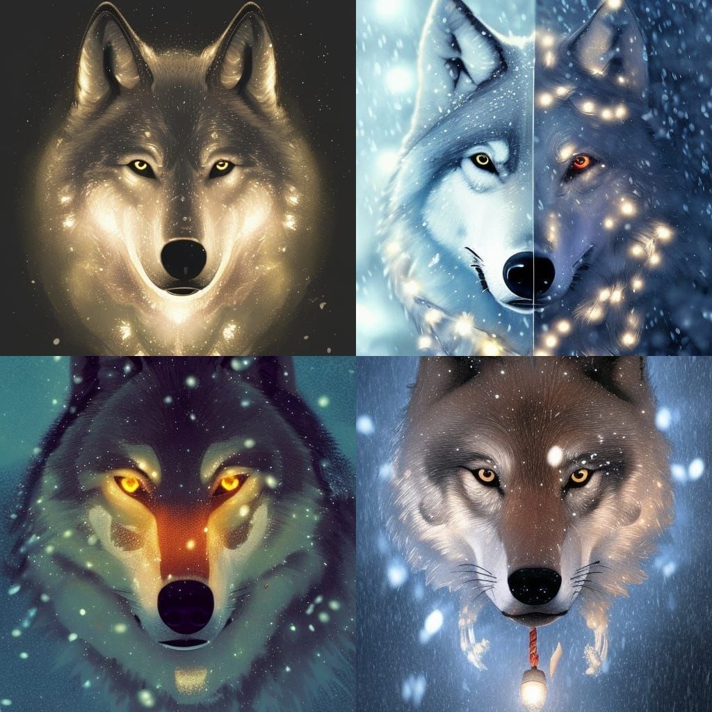 Wolf in Christmas Lights: Hyperdetailed Portrait