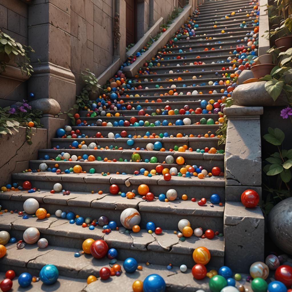 Multicolor Marbles Cascade in Detailed Matte Painting