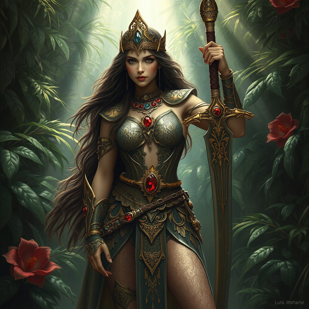 Amazonian Princess in Jungle, Intricate Fantasy Art