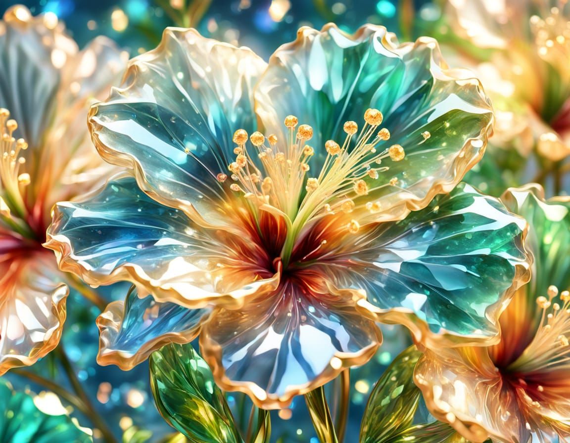 Crystal Hibiscus Bouquet in Hyperrealistic Digital Art