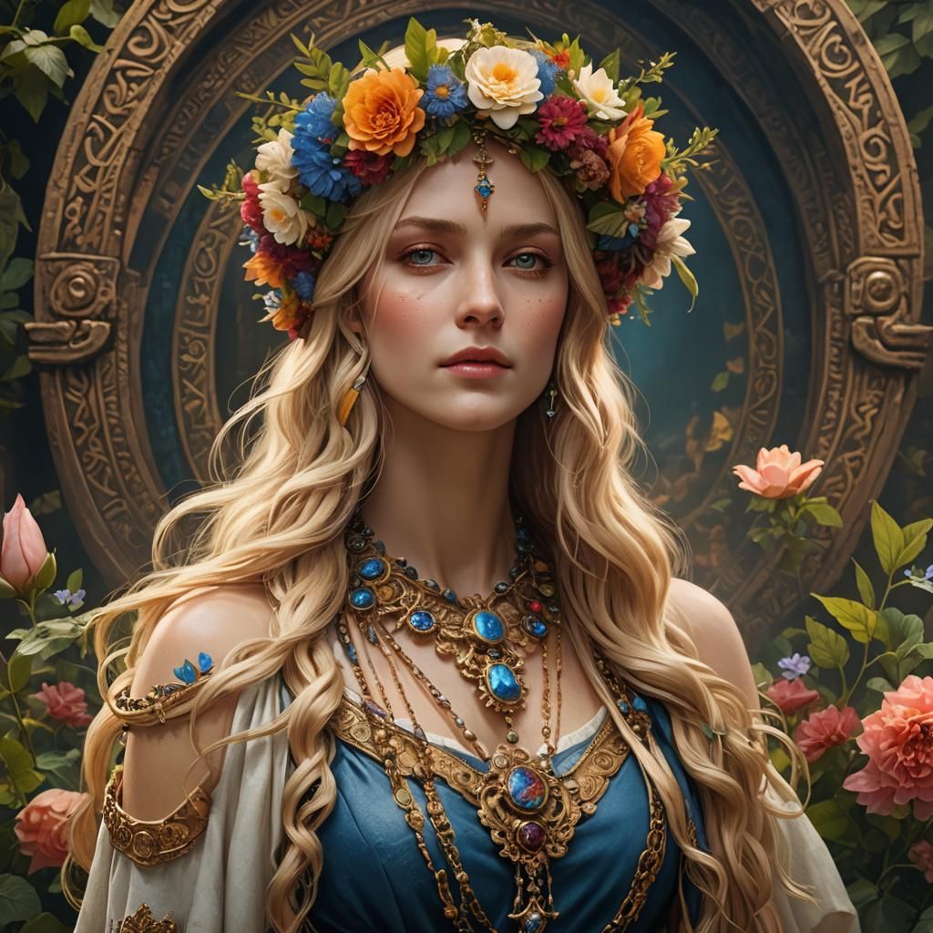 Blond Goddess with Flower Crown, Renaissance Style