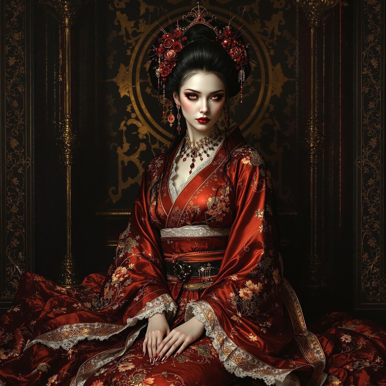 Gothic Geisha in Warm Black and Copper Tones