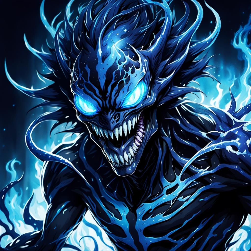 Alien Symbiote Transformation in Dark Anime Style