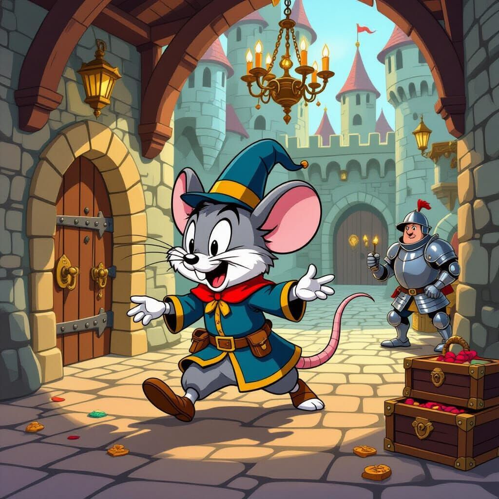 Cartoon Mouse Thief in Looney Tunes Castle