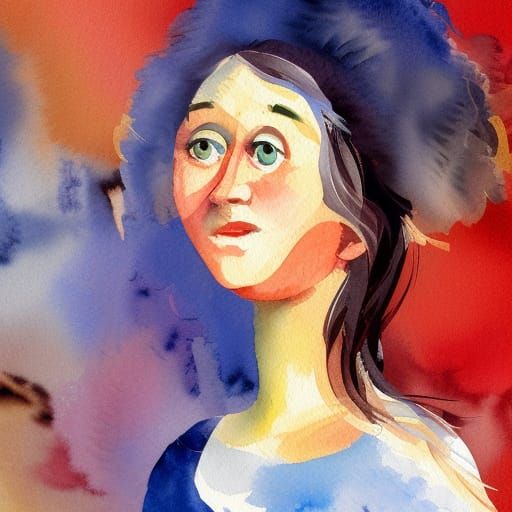 Tired Woman Smiling: Gouache Impressionist Portrait