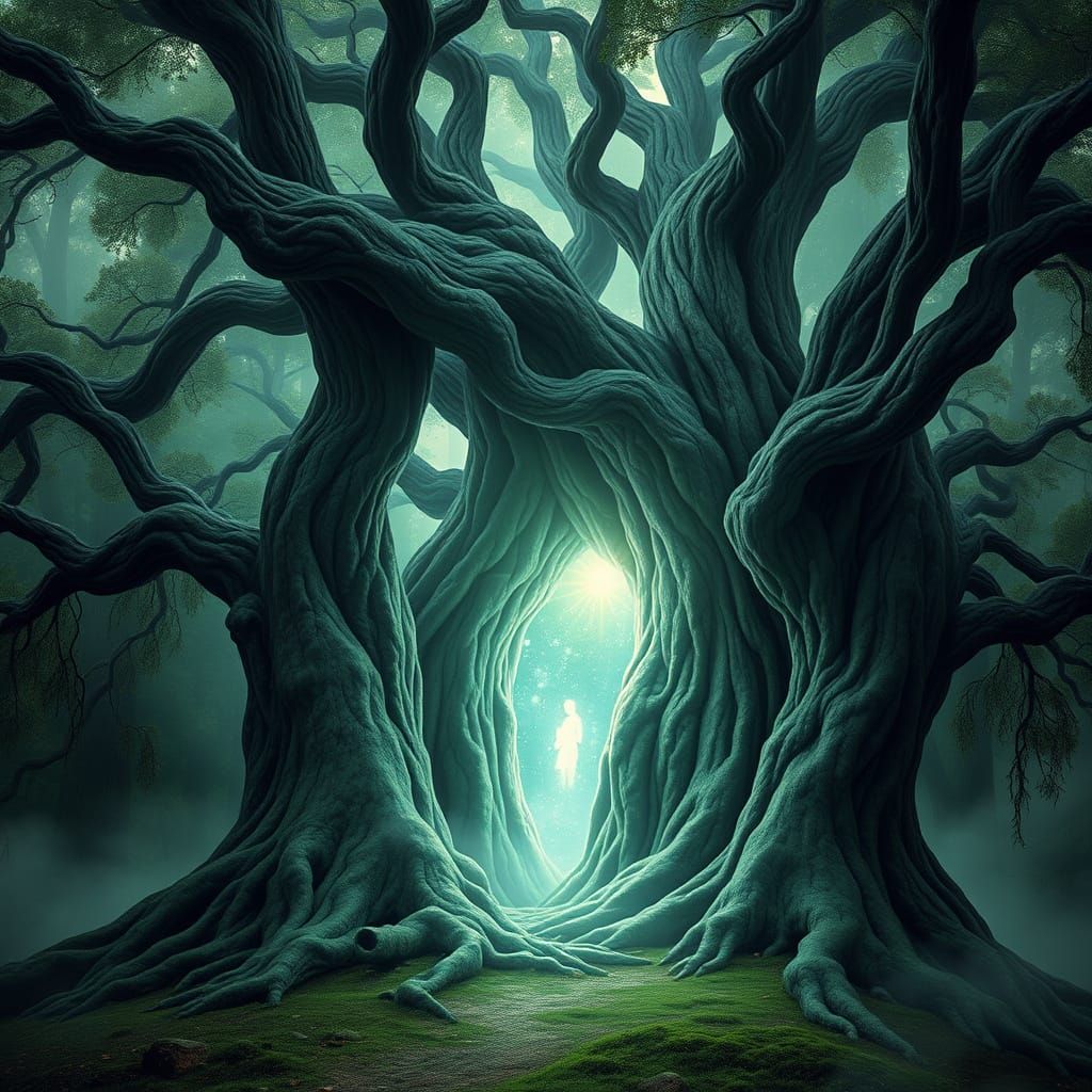 Ancient Yew Tree Illuminated Portal to the Enchanted Realm