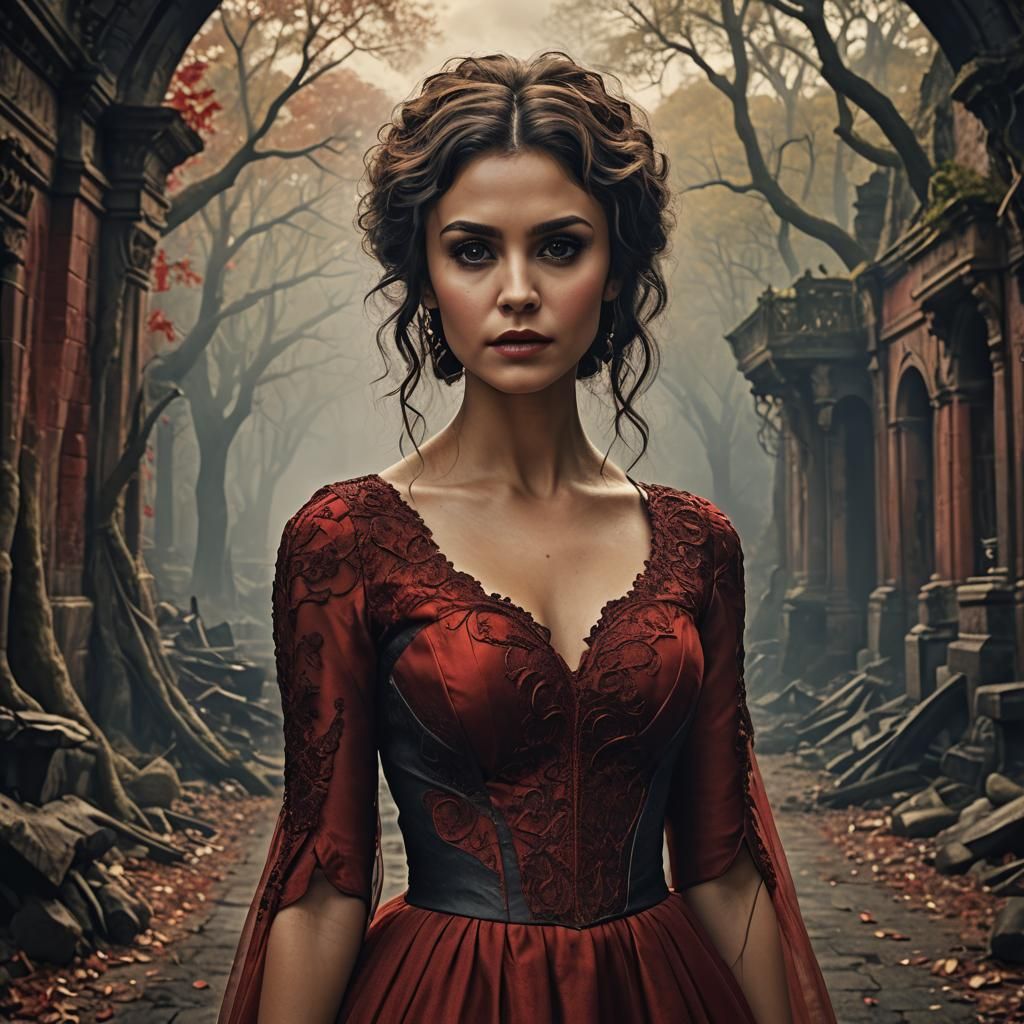 Cinematic Portrait of Young Woman in Red Dress
