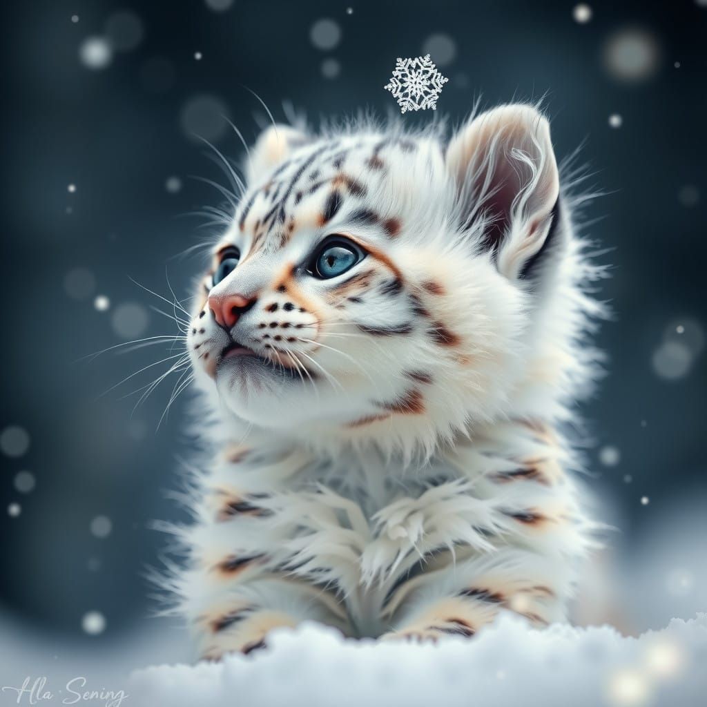 Tiny snow kitten
