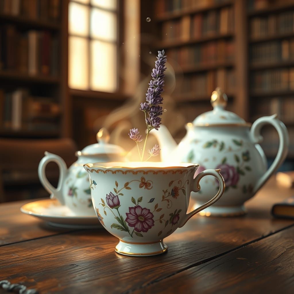 Lavender Teacup Still Life in Dreamy Style