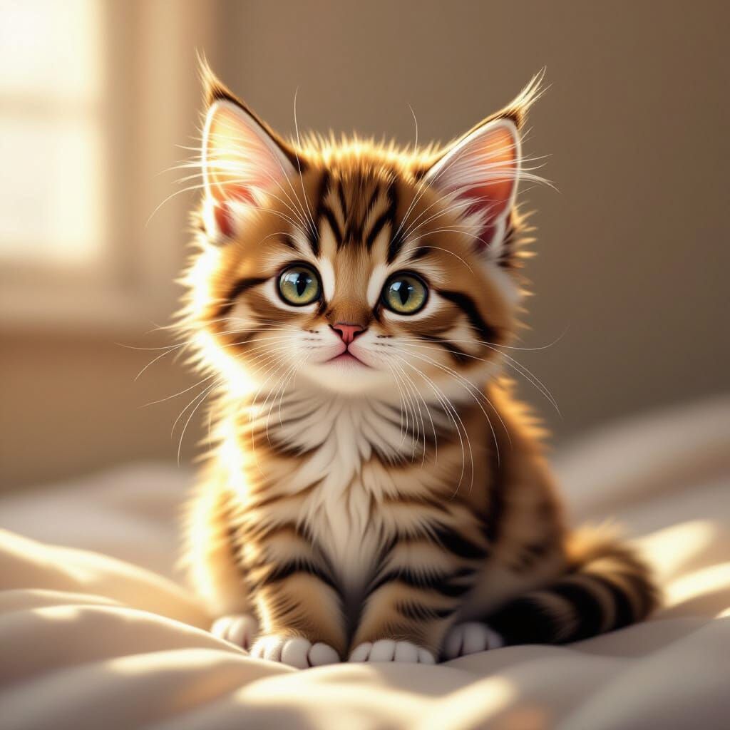 Adorable Cat in Soft Light, Semi-Realistic Digital Art