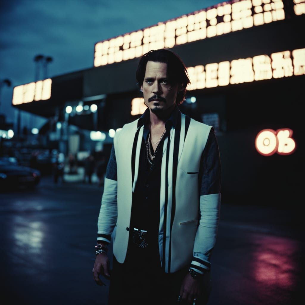 Johnny Depp in Dark Neon Cinematic Style