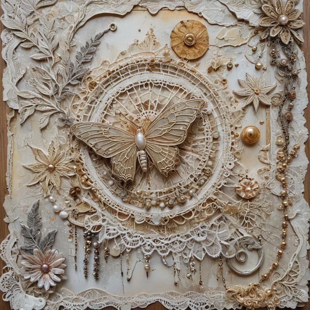 Enchanted Christmas Collage with Mixed Media and Gold Accent...