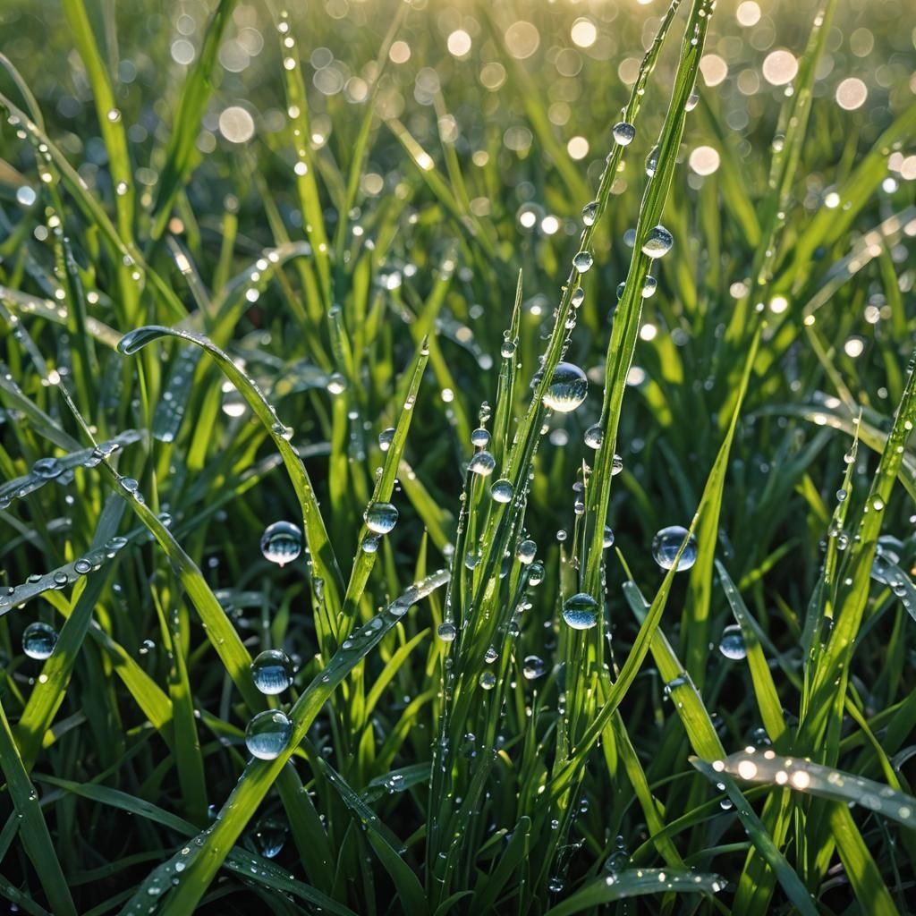 Dew Drops Sparkle in Morning Sunlight: Macro Photography