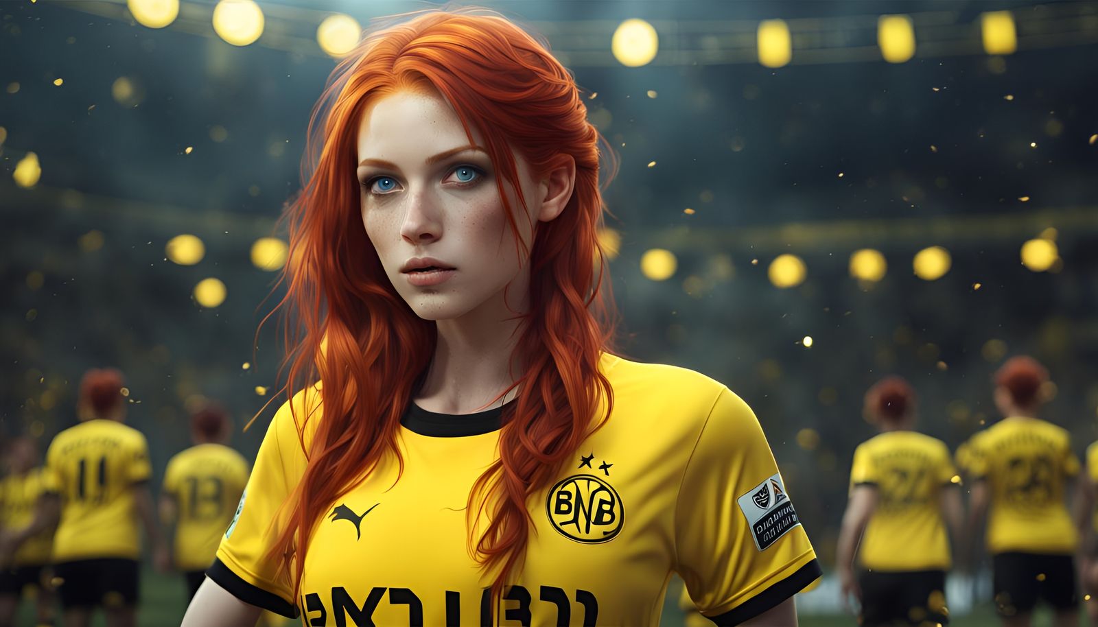Redhead Girl, Borussia Dortmund Fan: Detailed Fantasy Art