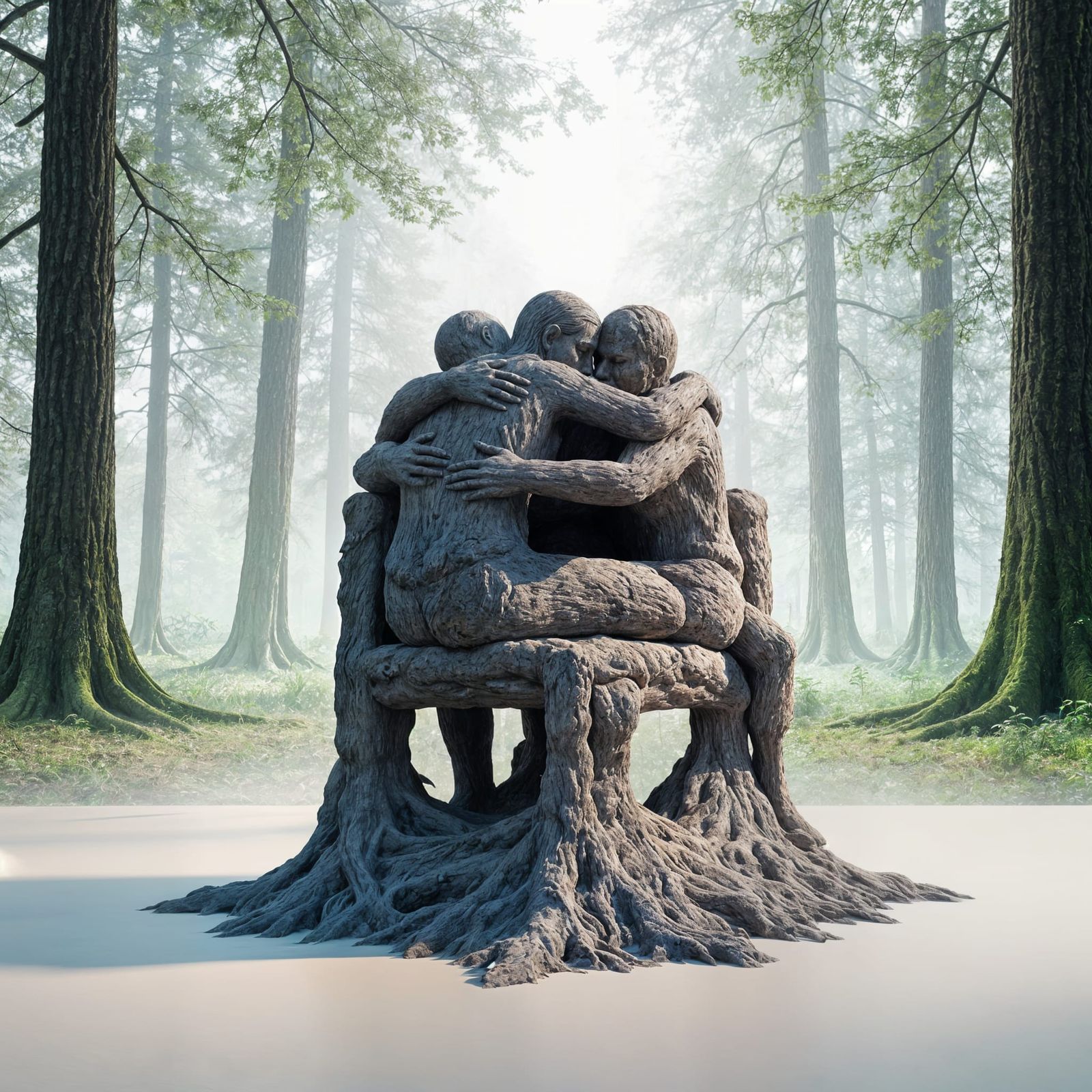 Surreal Chair Formed by Hugging Figures in Warped Forest Per...
