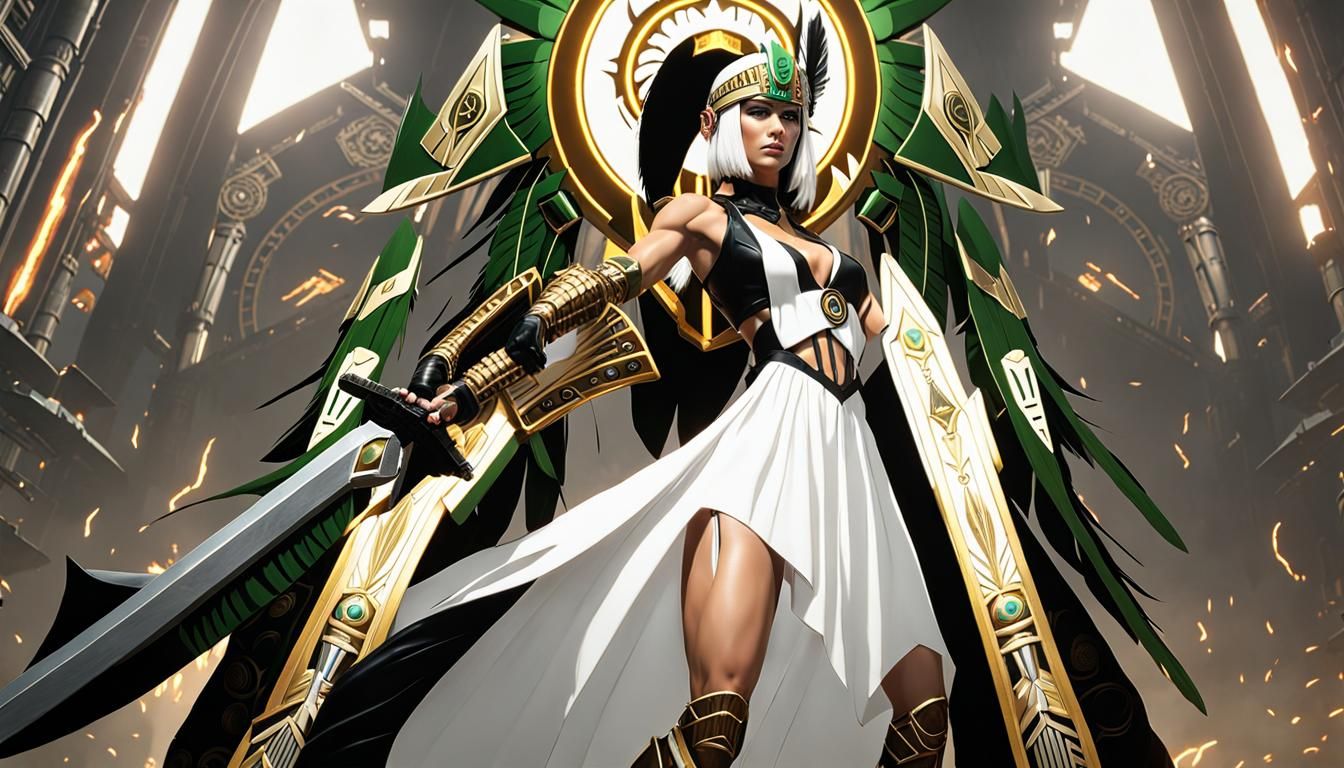 Aztec Warrior Woman in Cyberpunk Servo-Armor