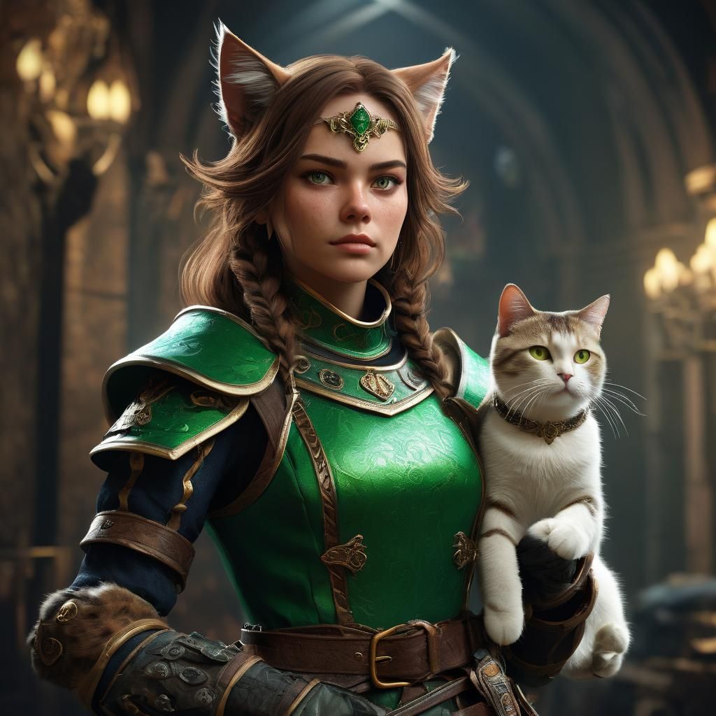 Valkyrie Queen with Cat Ears: Detailed Matte Painting