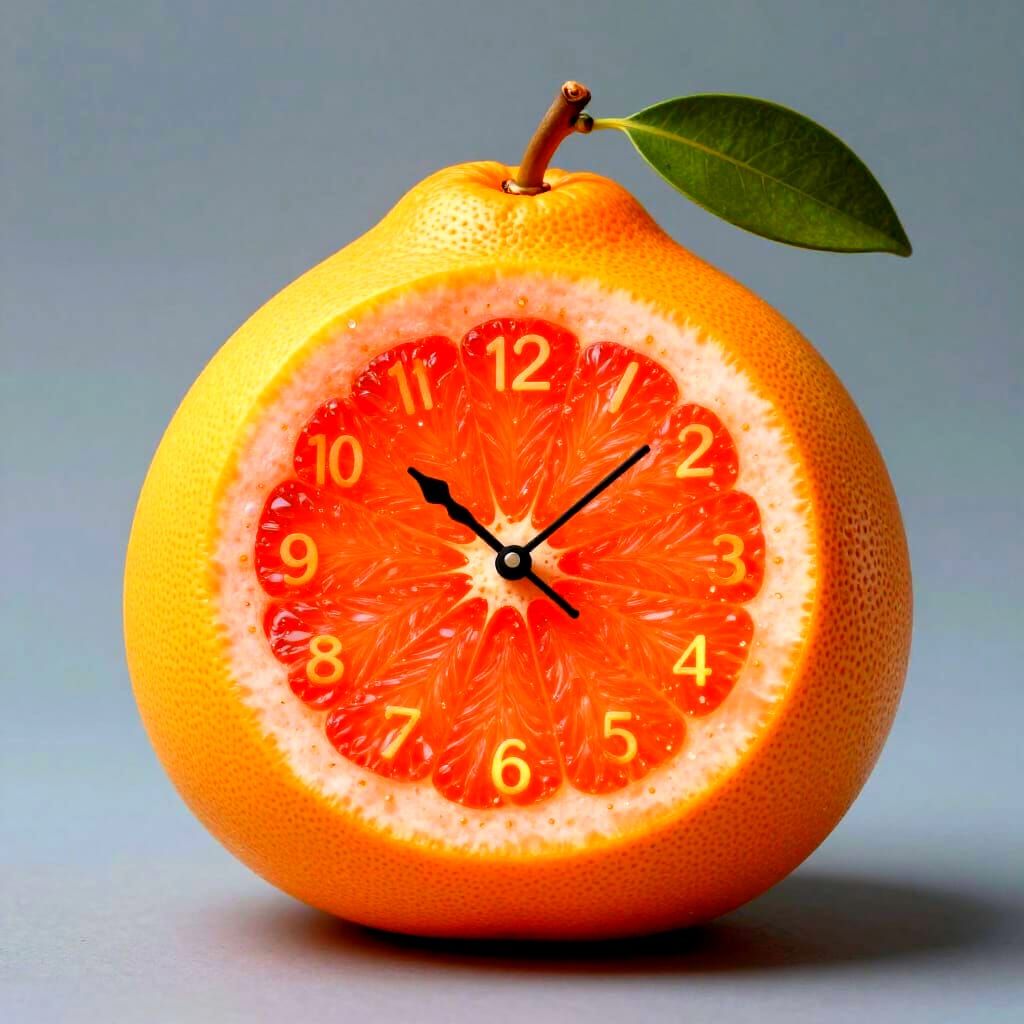 Surreal Clockwork Grapefruit Luminescent Whimsical Art