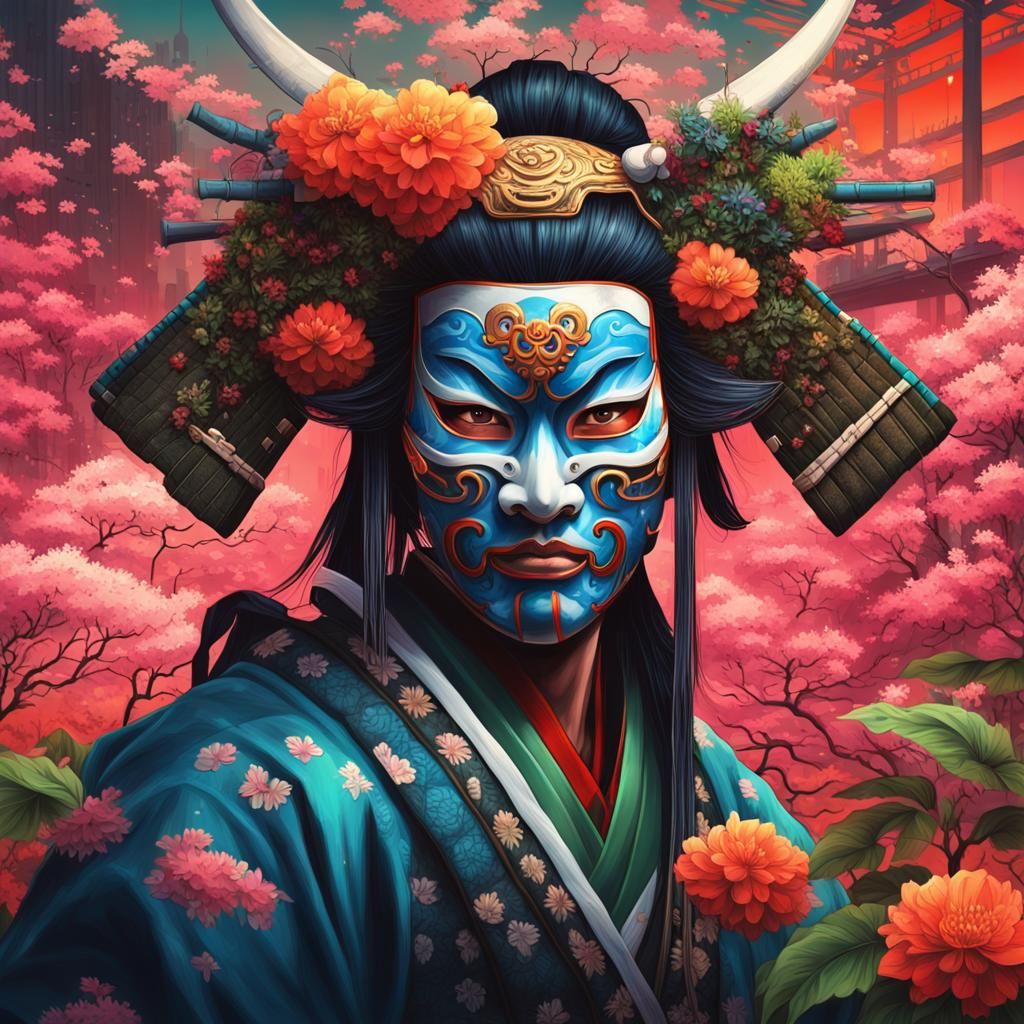 Samurai Warrior and Geisha in Post-Apocalyptic City