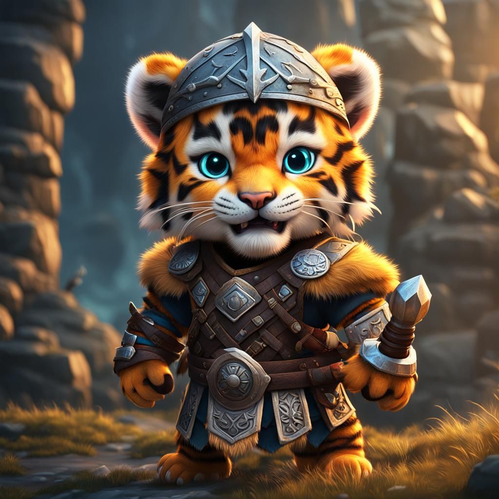 Cute tiger cub dressed like a Viking