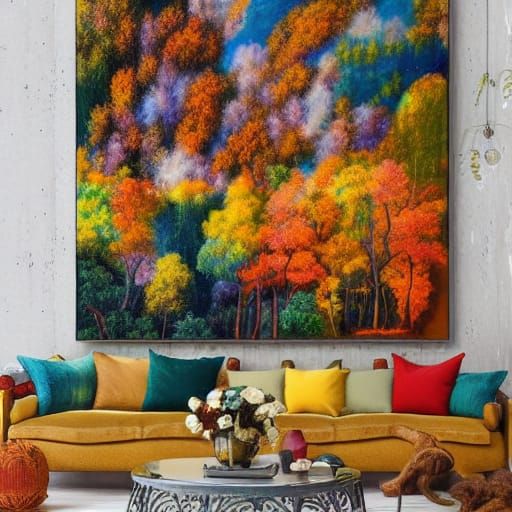 Colorful Autumnal Forest Landscape as Expressionist Painting
