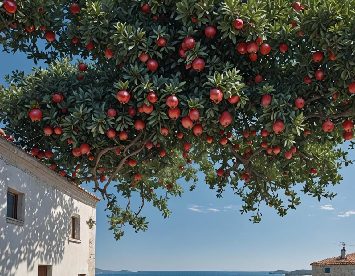 Pomegranate Tree Overlooking Adriatic Sea in Croatia