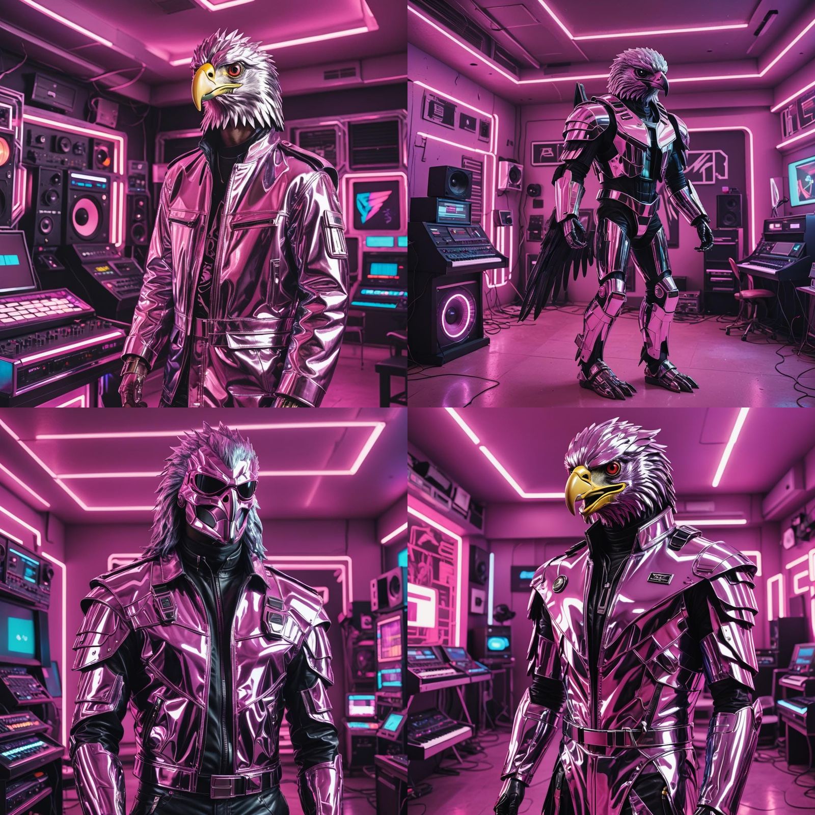 Chrome Hawk in Synthwave Room