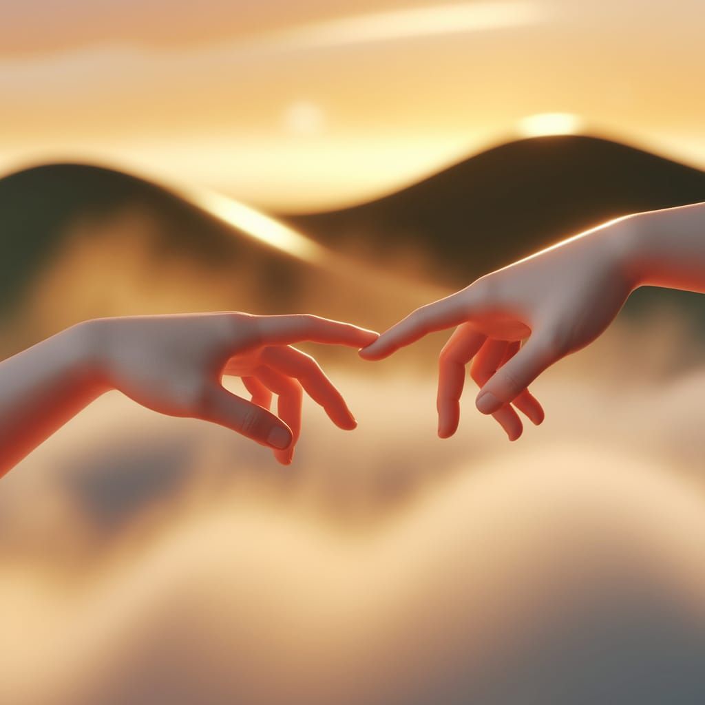 Hands Entwined in a Softly Lit Dream Landscape