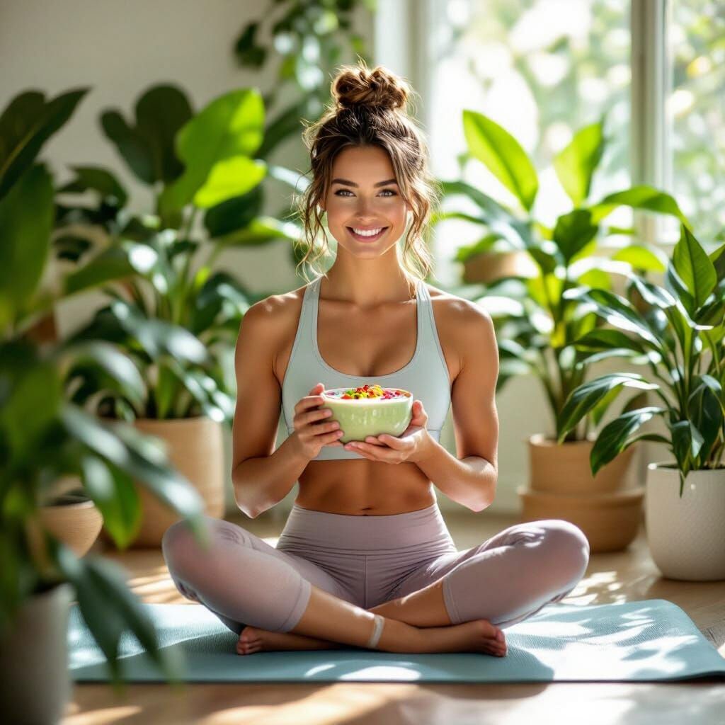 Healthy Lifestyle Scene with Woman and Smoothie