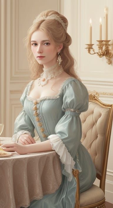 Rococo Elegance: A Young Woman in 18th Century Attire