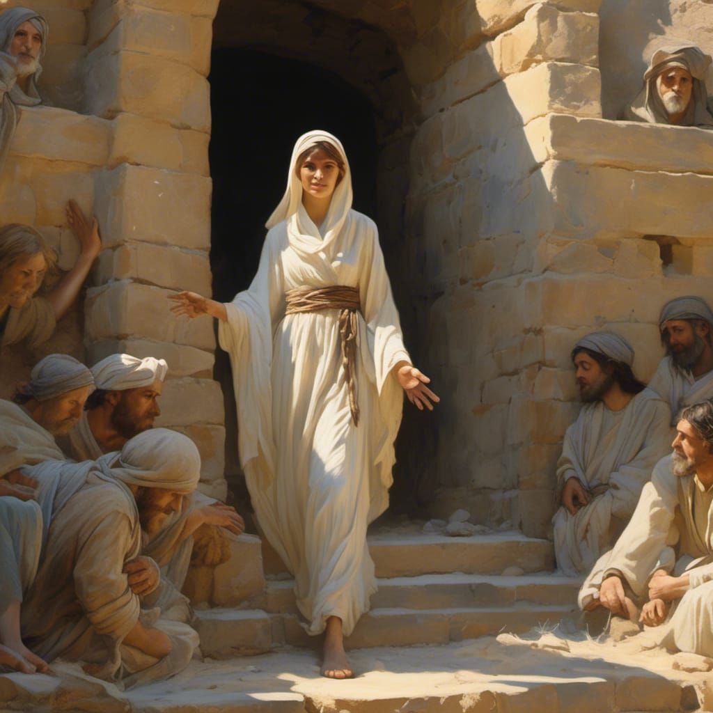 Woman Enters Tomb in Hyperreal Art Nouveau Style