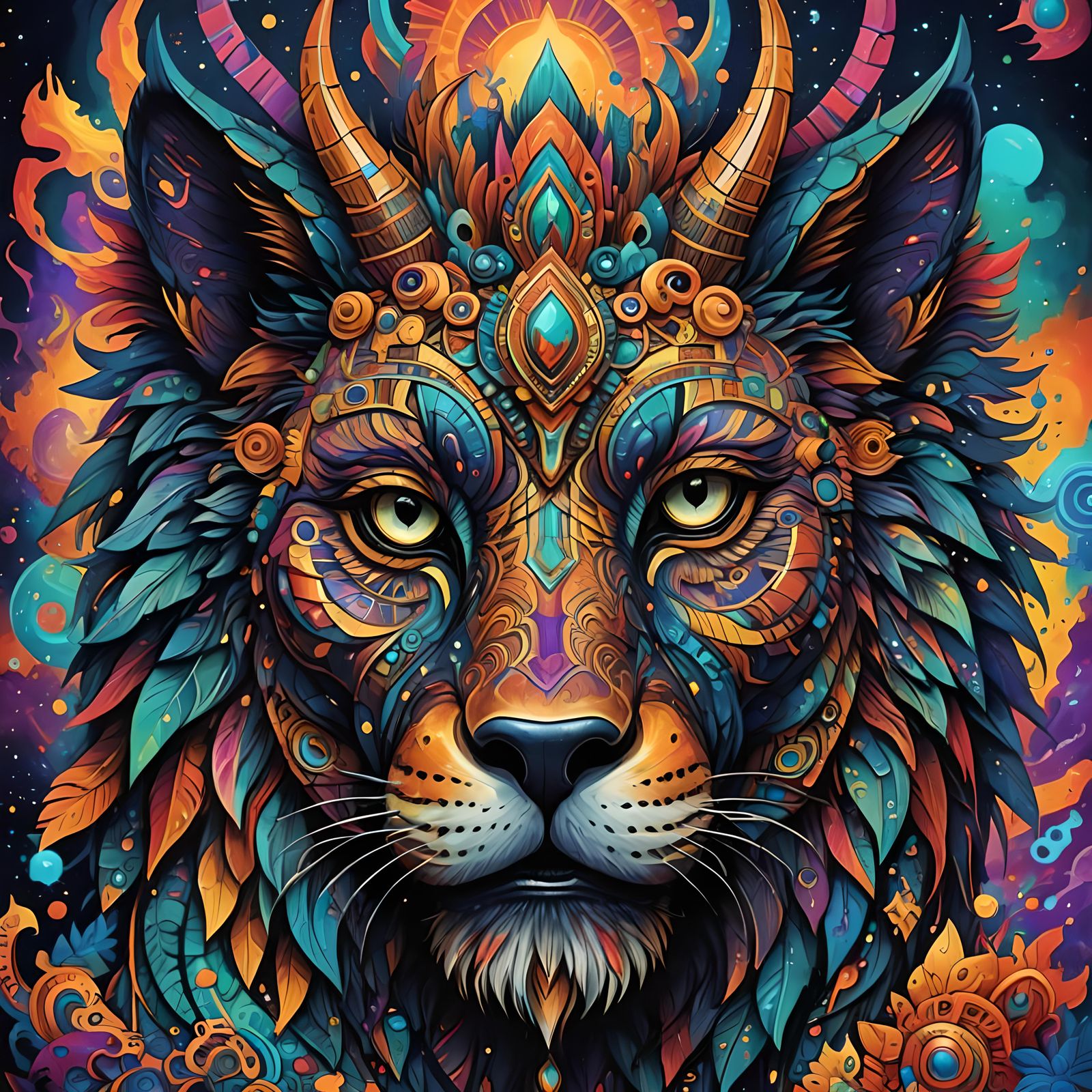 Totemic Animal at Psychedelic Castle: Hyperrealistic Abstrac...