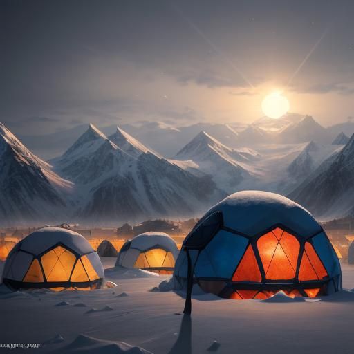 Midnight Sun Illuminates Igloo Village: Matte Painting