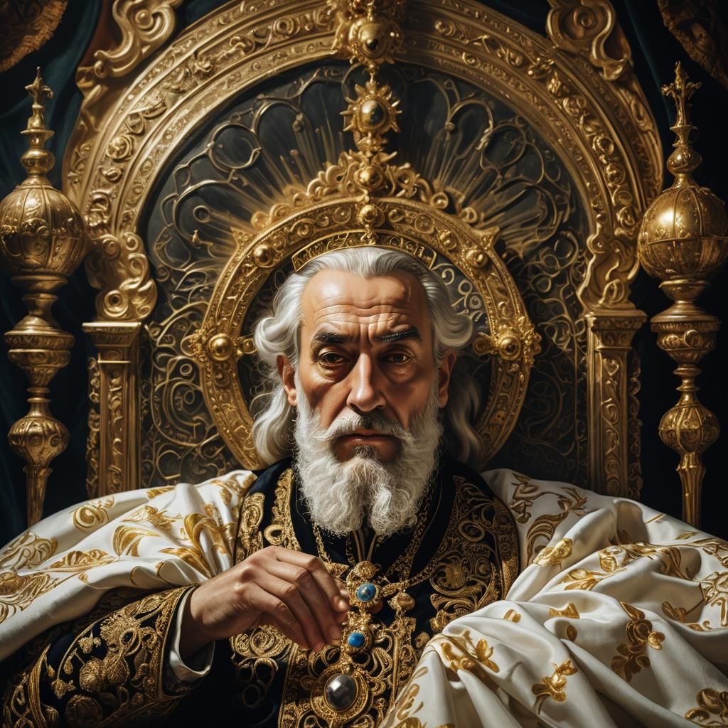 Byzantine King Portrait with Golden Halo in Surreal Style