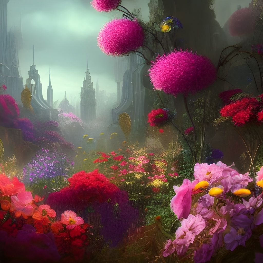 Fantastical Floral Matte Painting in Deep Color
