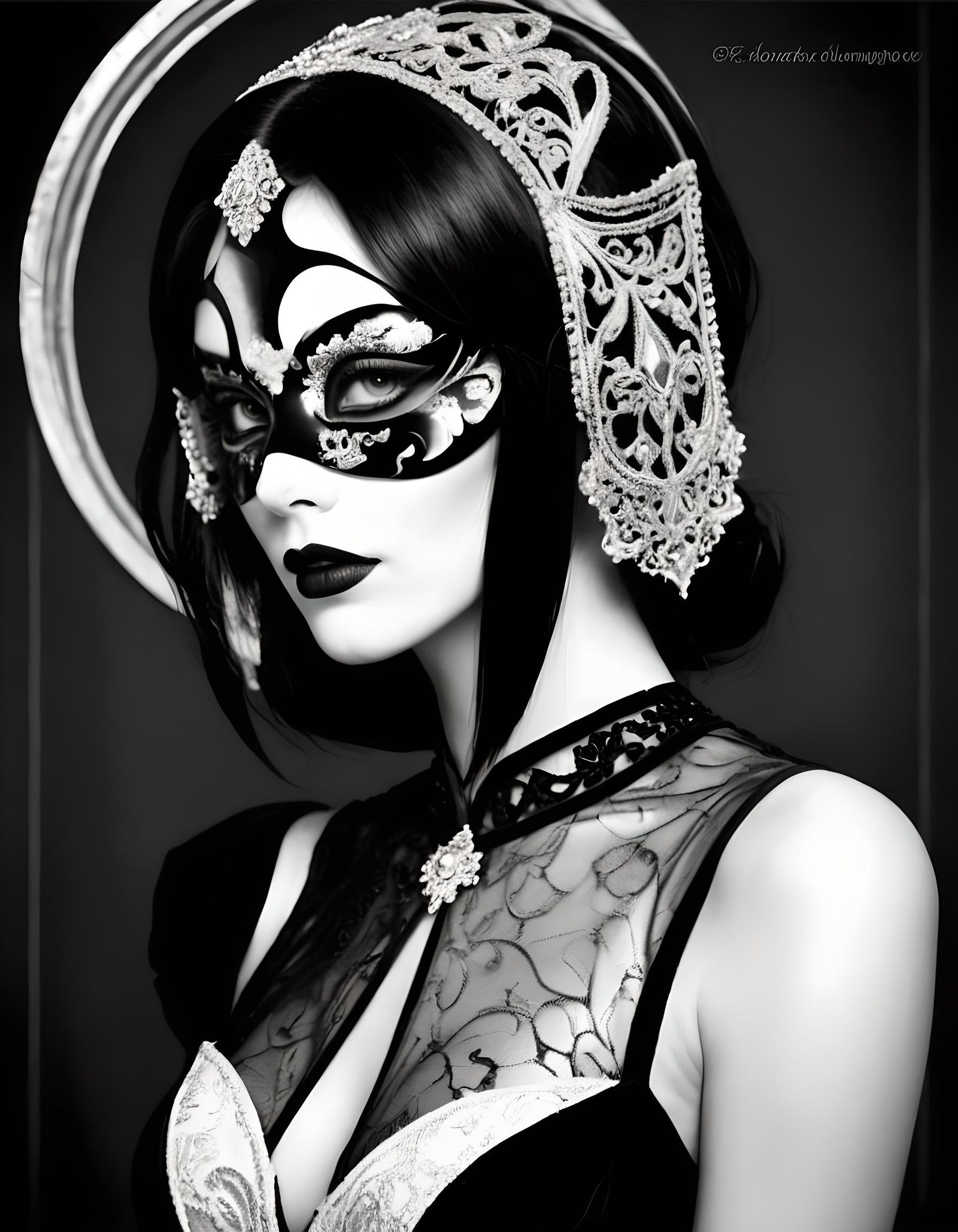 Mystical Woman in Venetian Mask Watercolor Painting