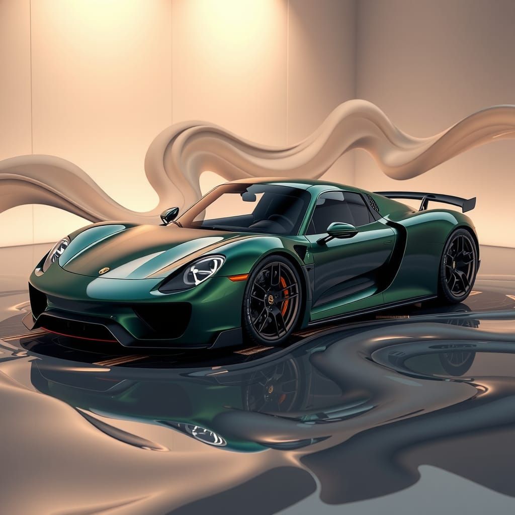 Porsche 918 Spyder in Liquid Mercury Flow