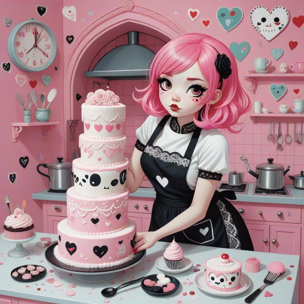 Gothic Emo Girl Creates Whimsical Valentine's Day Cake
